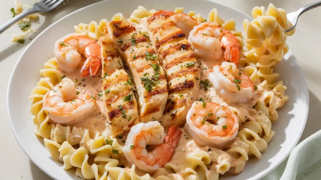 Shrimp Chicken Alfredo – a creamy pasta dish featuring tender shrimp, juicy chicken, and rich Alfredo sauce.