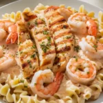Shrimp Chicken Alfredo – a creamy pasta dish featuring tender shrimp, juicy chicken, and rich Alfredo sauce.