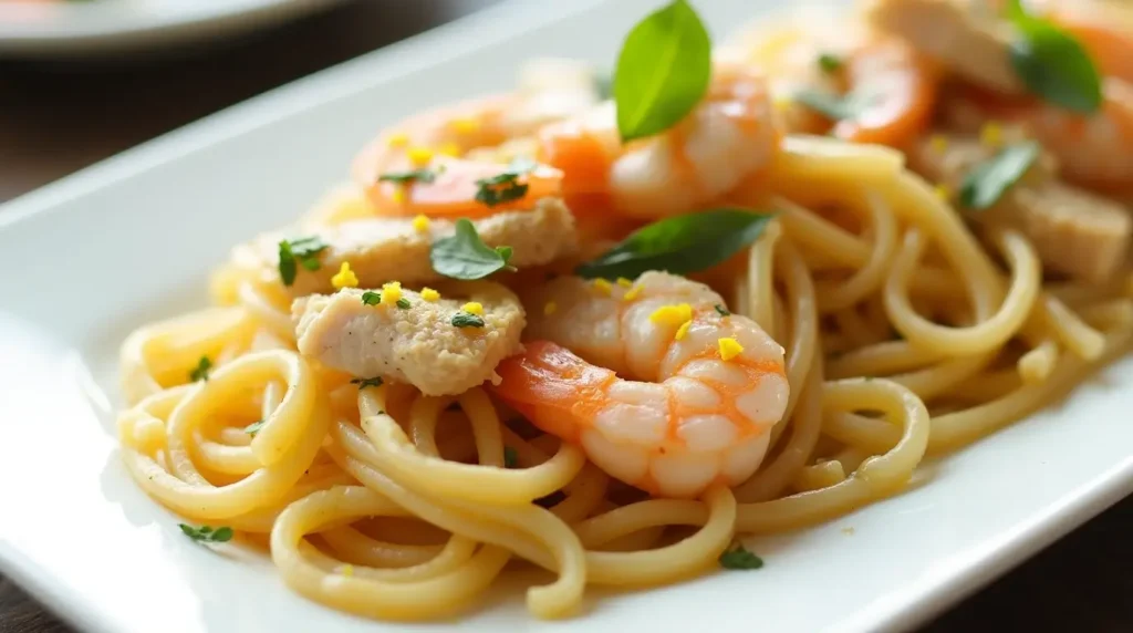 Lemon Herb Chicken and Shrimp Pasta